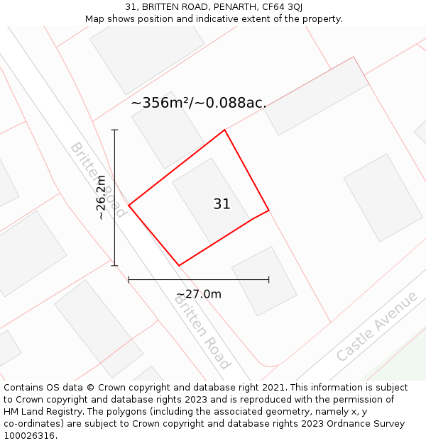 31, BRITTEN ROAD, PENARTH, CF64 3QJ: Plot and title map