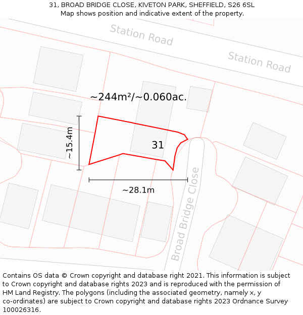 31, BROAD BRIDGE CLOSE, KIVETON PARK, SHEFFIELD, S26 6SL: Plot and title map