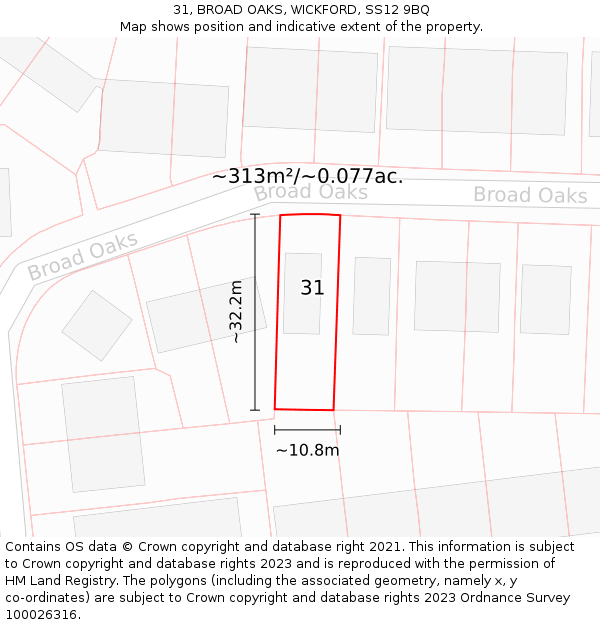 31, BROAD OAKS, WICKFORD, SS12 9BQ: Plot and title map