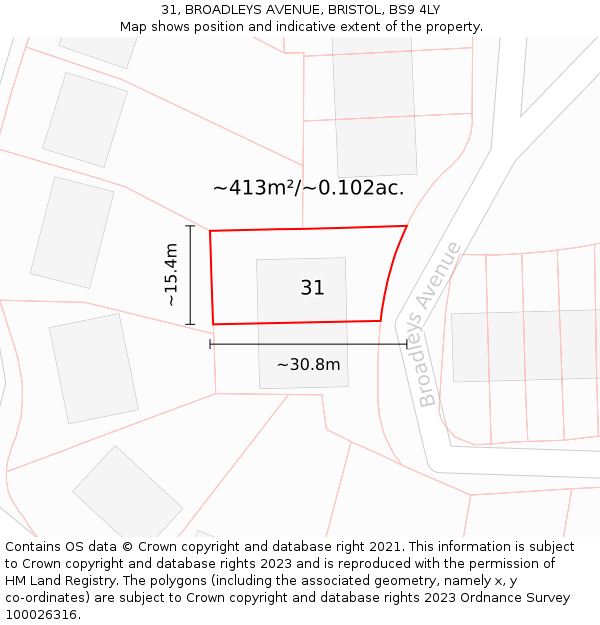31, BROADLEYS AVENUE, BRISTOL, BS9 4LY: Plot and title map