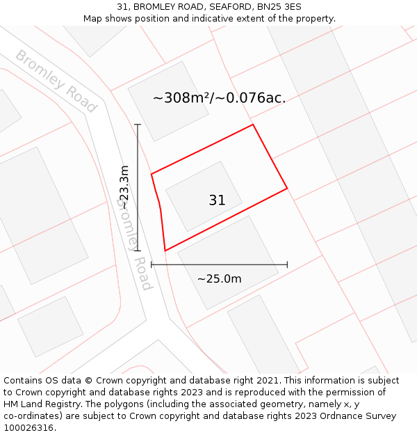 31, BROMLEY ROAD, SEAFORD, BN25 3ES: Plot and title map