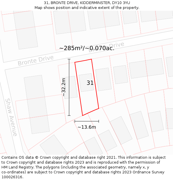 31, BRONTE DRIVE, KIDDERMINSTER, DY10 3YU: Plot and title map