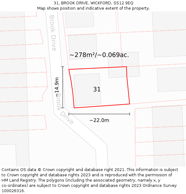 31, BROOK DRIVE, WICKFORD, SS12 9EQ: Plot and title map