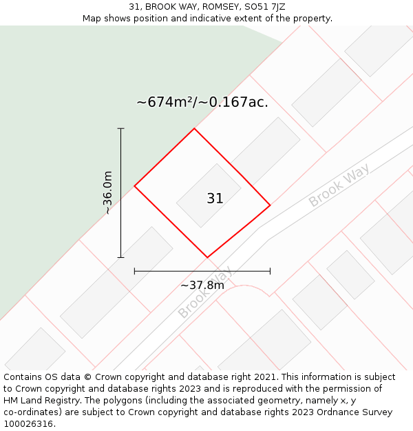 31, BROOK WAY, ROMSEY, SO51 7JZ: Plot and title map