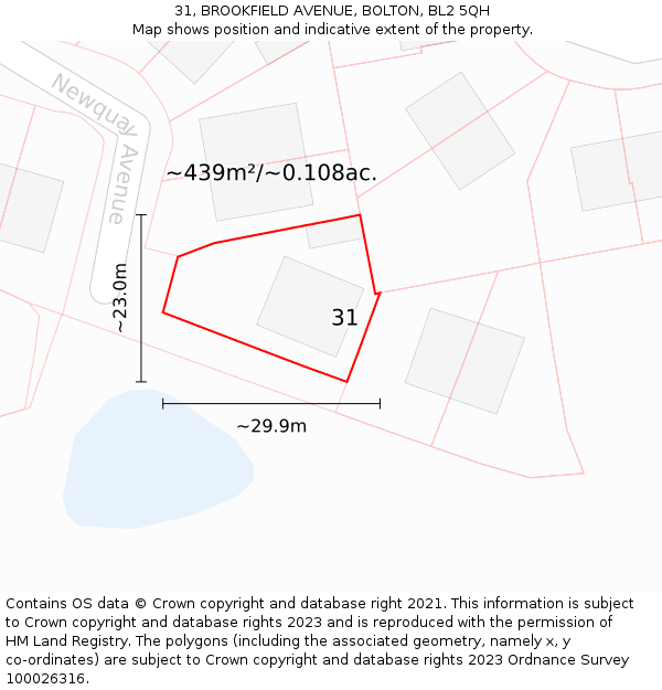 31, BROOKFIELD AVENUE, BOLTON, BL2 5QH: Plot and title map