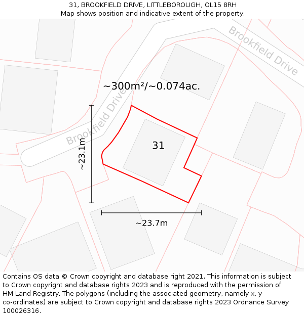 31, BROOKFIELD DRIVE, LITTLEBOROUGH, OL15 8RH: Plot and title map