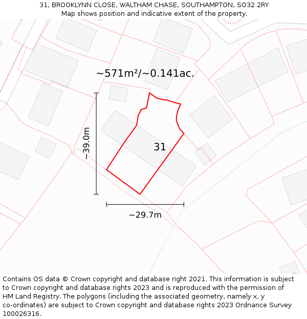 31, BROOKLYNN CLOSE, WALTHAM CHASE, SOUTHAMPTON, SO32 2RY: Plot and title map