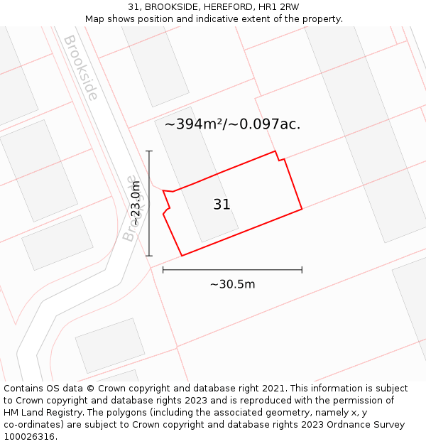 31, BROOKSIDE, HEREFORD, HR1 2RW: Plot and title map
