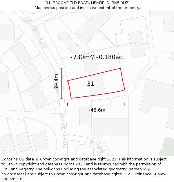 31, BROOMFIELD ROAD, HENFIELD, BN5 9UZ: Plot and title map
