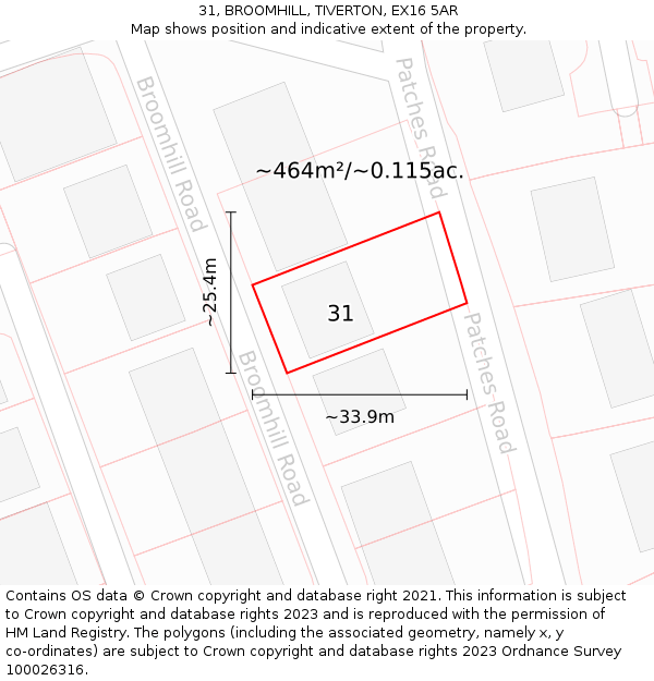 31, BROOMHILL, TIVERTON, EX16 5AR: Plot and title map