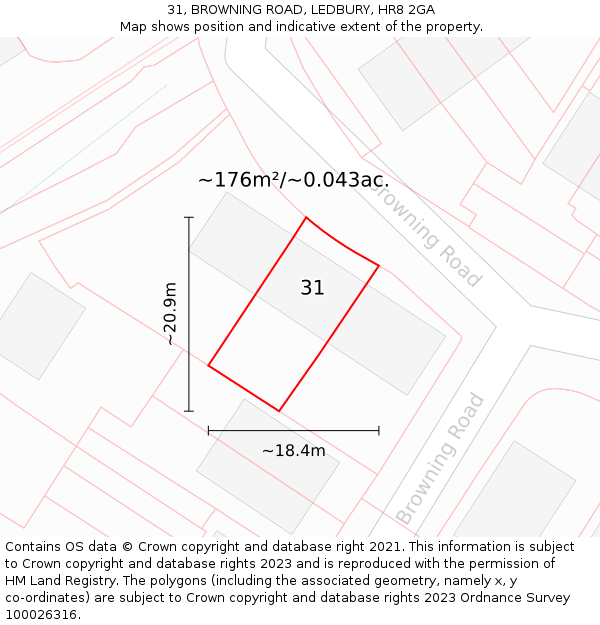 31, BROWNING ROAD, LEDBURY, HR8 2GA: Plot and title map