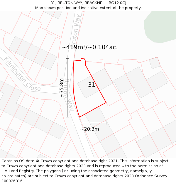 31, BRUTON WAY, BRACKNELL, RG12 0GJ: Plot and title map