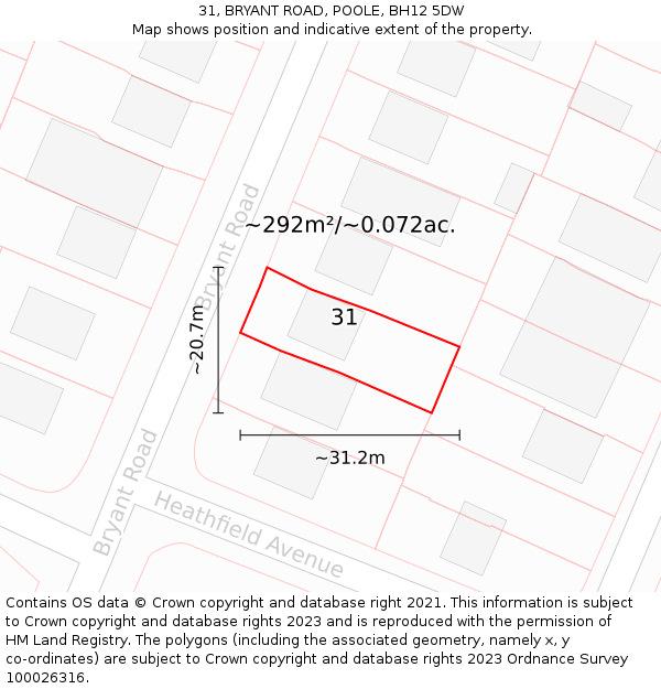 31, BRYANT ROAD, POOLE, BH12 5DW: Plot and title map