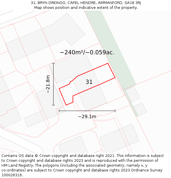 31, BRYN DREINOG, CAPEL HENDRE, AMMANFORD, SA18 3RJ: Plot and title map