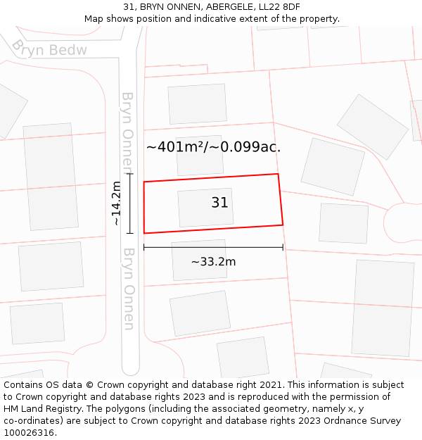 31, BRYN ONNEN, ABERGELE, LL22 8DF: Plot and title map