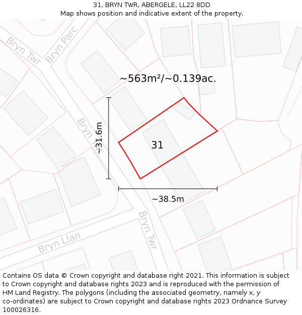 31, BRYN TWR, ABERGELE, LL22 8DD: Plot and title map