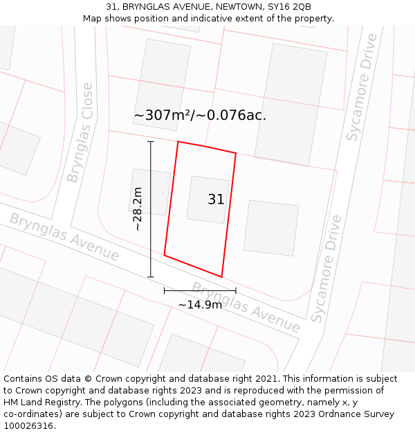31, BRYNGLAS AVENUE, NEWTOWN, SY16 2QB: Plot and title map