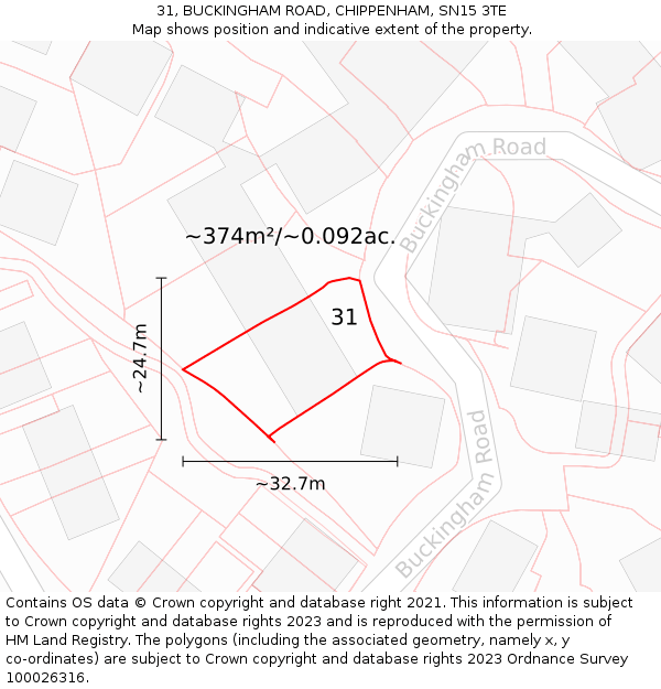 31, BUCKINGHAM ROAD, CHIPPENHAM, SN15 3TE: Plot and title map