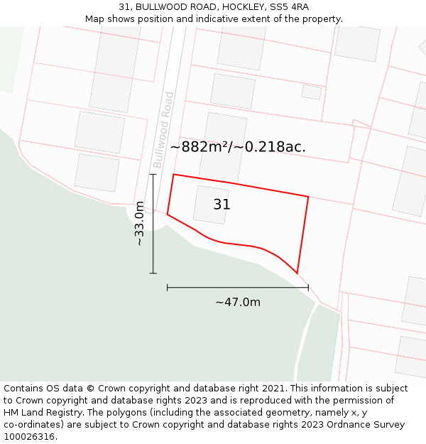 31, BULLWOOD ROAD, HOCKLEY, SS5 4RA: Plot and title map