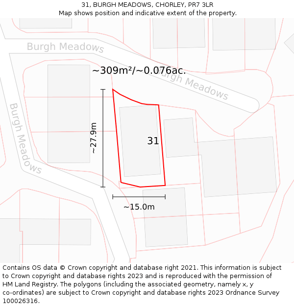 31, BURGH MEADOWS, CHORLEY, PR7 3LR: Plot and title map