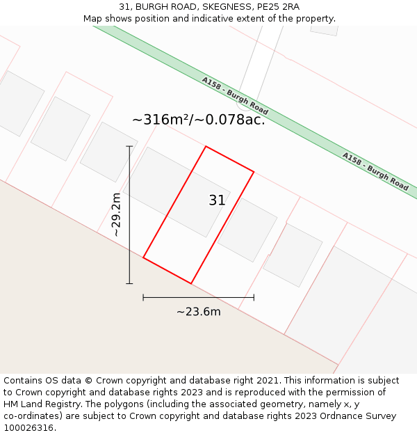 31, BURGH ROAD, SKEGNESS, PE25 2RA: Plot and title map