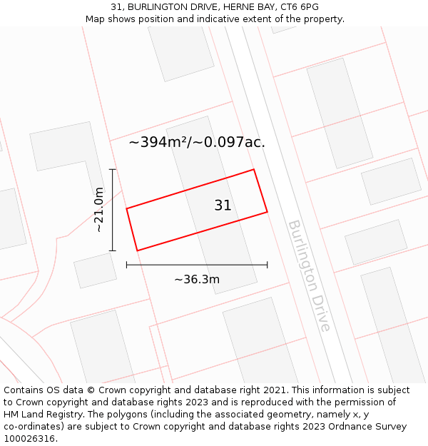 31, BURLINGTON DRIVE, HERNE BAY, CT6 6PG: Plot and title map