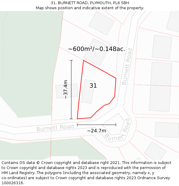 31, BURNETT ROAD, PLYMOUTH, PL6 5BH: Plot and title map