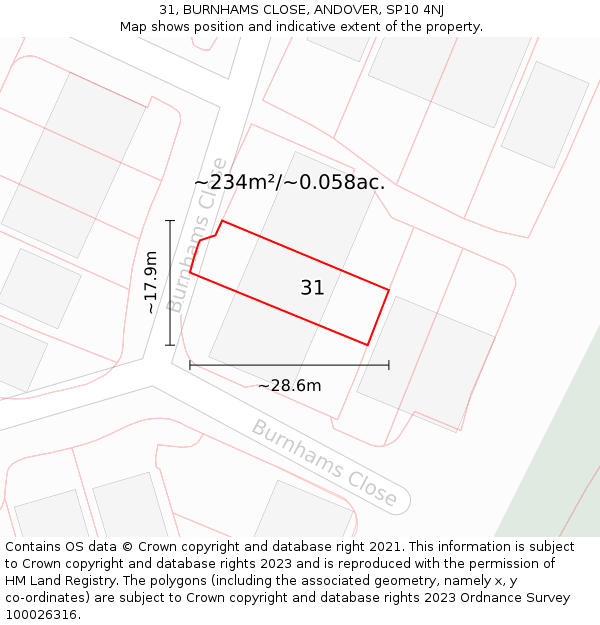 31, BURNHAMS CLOSE, ANDOVER, SP10 4NJ: Plot and title map