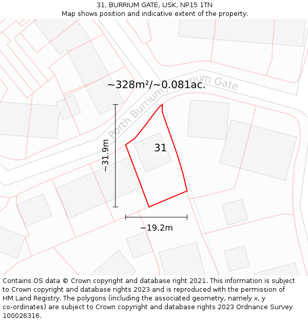 31, BURRIUM GATE, USK, NP15 1TN: Plot and title map