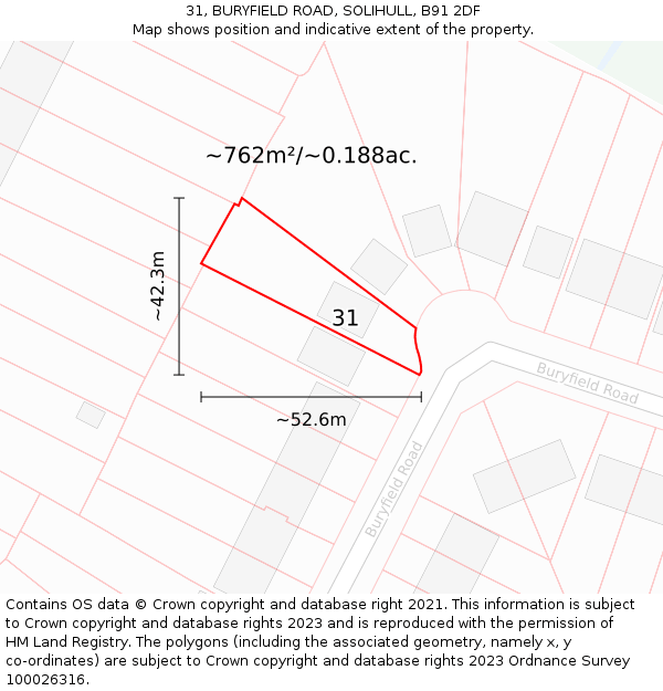 31, BURYFIELD ROAD, SOLIHULL, B91 2DF: Plot and title map