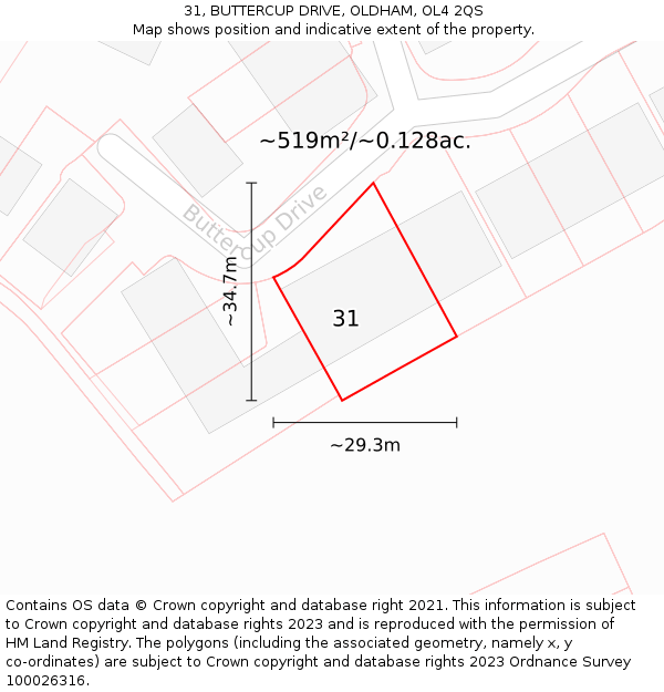 31, BUTTERCUP DRIVE, OLDHAM, OL4 2QS: Plot and title map