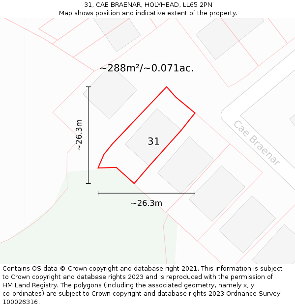 31, CAE BRAENAR, HOLYHEAD, LL65 2PN: Plot and title map