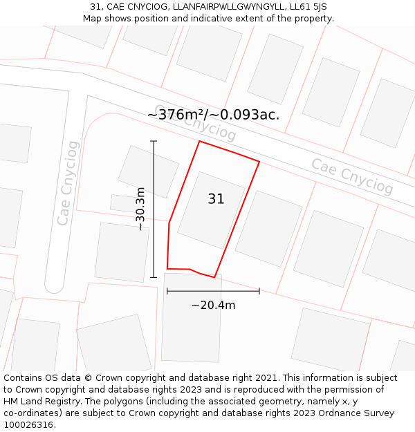 31, CAE CNYCIOG, LLANFAIRPWLLGWYNGYLL, LL61 5JS: Plot and title map