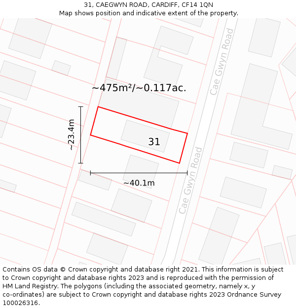 31, CAEGWYN ROAD, CARDIFF, CF14 1QN: Plot and title map