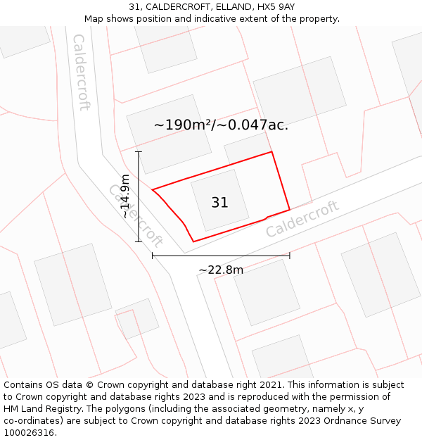 31, CALDERCROFT, ELLAND, HX5 9AY: Plot and title map