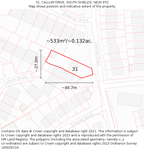 31, CALLUM DRIVE, SOUTH SHIELDS, NE34 6TZ: Plot and title map