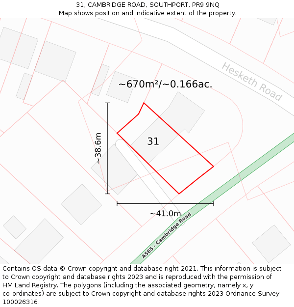 31, CAMBRIDGE ROAD, SOUTHPORT, PR9 9NQ: Plot and title map