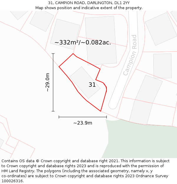 31, CAMPION ROAD, DARLINGTON, DL1 2YY: Plot and title map