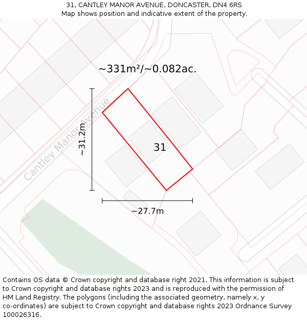 31, CANTLEY MANOR AVENUE, DONCASTER, DN4 6RS: Plot and title map