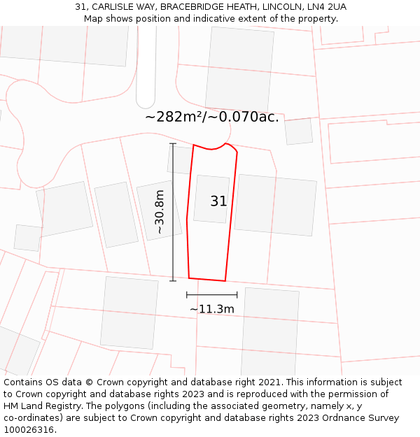 31, CARLISLE WAY, BRACEBRIDGE HEATH, LINCOLN, LN4 2UA: Plot and title map