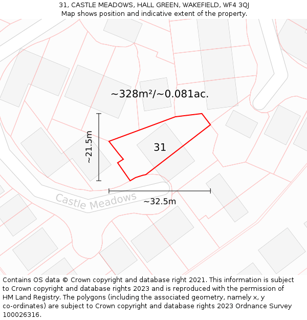 31, CASTLE MEADOWS, HALL GREEN, WAKEFIELD, WF4 3QJ: Plot and title map