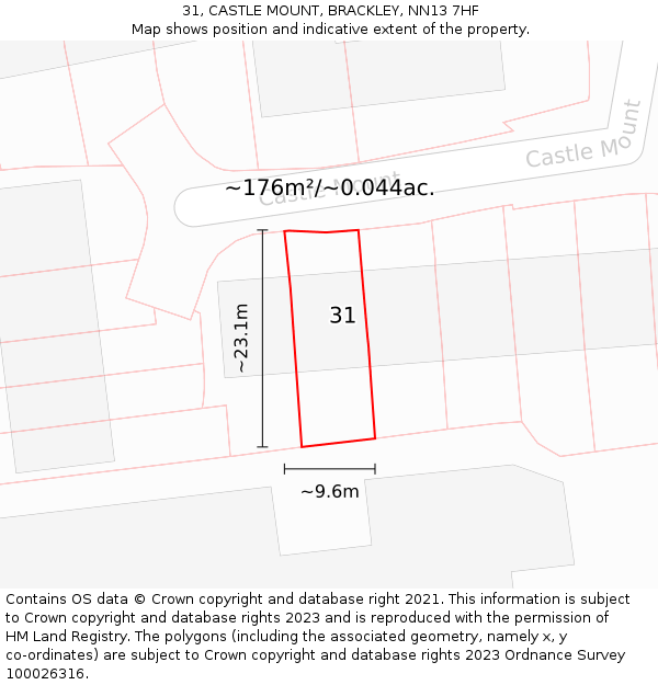 31, CASTLE MOUNT, BRACKLEY, NN13 7HF: Plot and title map