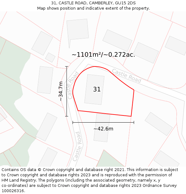 31, CASTLE ROAD, CAMBERLEY, GU15 2DS: Plot and title map