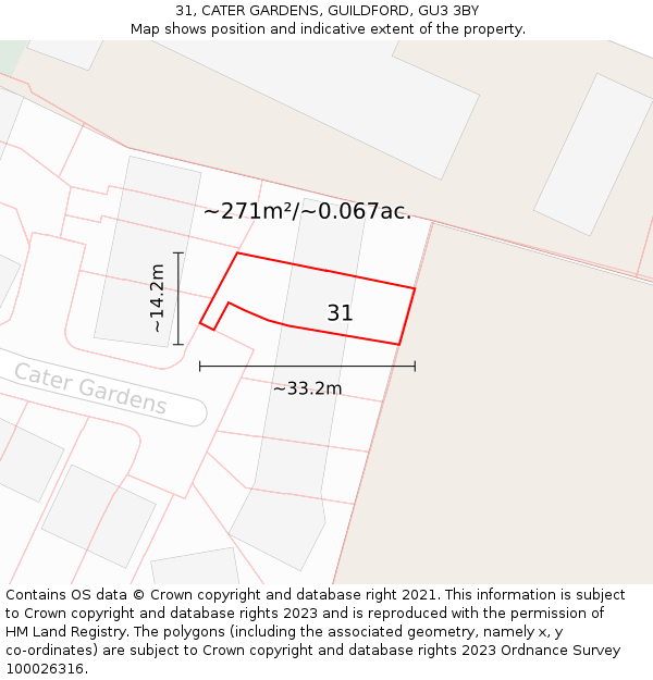 31, CATER GARDENS, GUILDFORD, GU3 3BY: Plot and title map