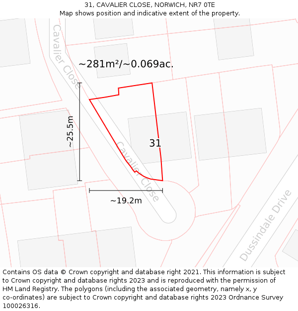 31, CAVALIER CLOSE, NORWICH, NR7 0TE: Plot and title map