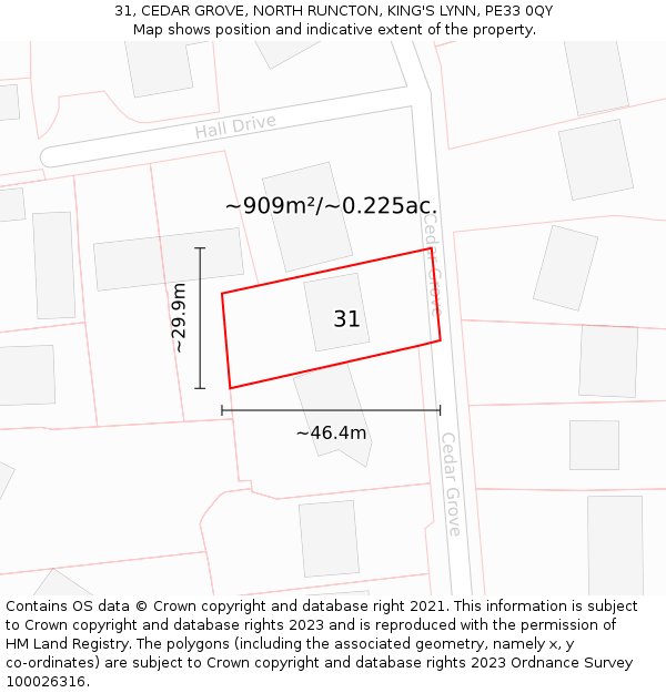 31, CEDAR GROVE, NORTH RUNCTON, KING'S LYNN, PE33 0QY: Plot and title map