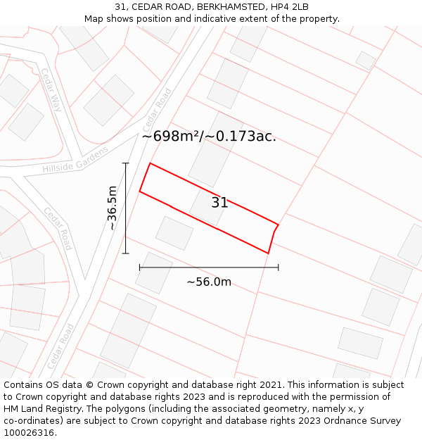 31, CEDAR ROAD, BERKHAMSTED, HP4 2LB: Plot and title map