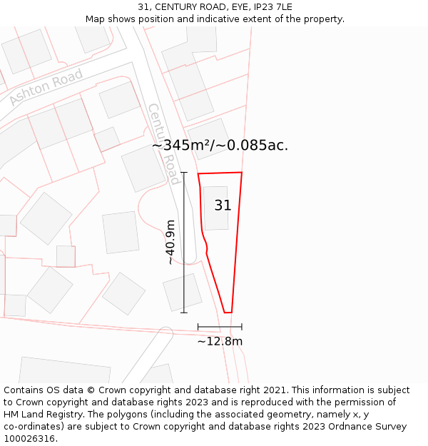 31, CENTURY ROAD, EYE, IP23 7LE: Plot and title map
