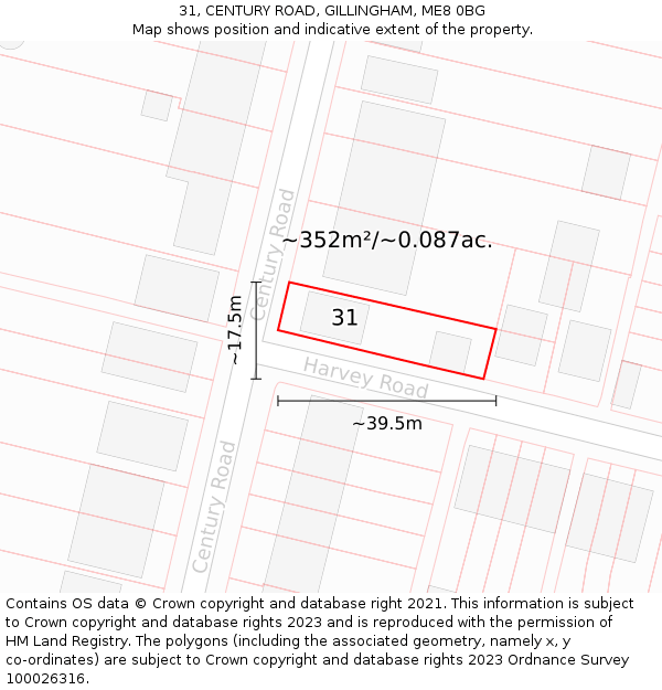 31, CENTURY ROAD, GILLINGHAM, ME8 0BG: Plot and title map