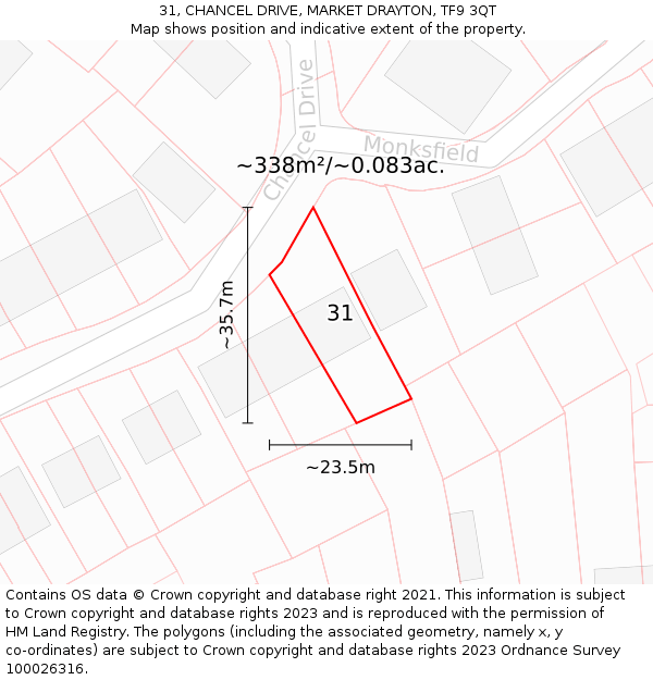 31, CHANCEL DRIVE, MARKET DRAYTON, TF9 3QT: Plot and title map